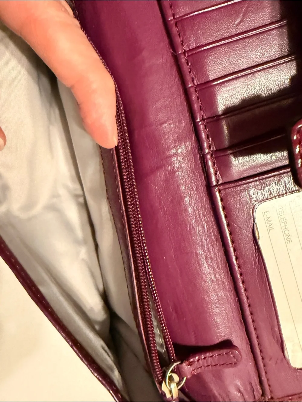Glossy Plum Leather Clutch Wallet - coach